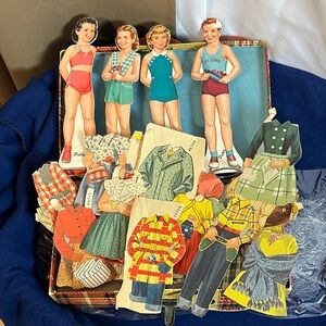 Vintage Paper Doll Set with Assorted Outfits by Whitman with suitcase
